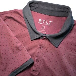 BYLT Mens Burgundy Polka Dot Lux Polo Shirt Short Sleeve Size L